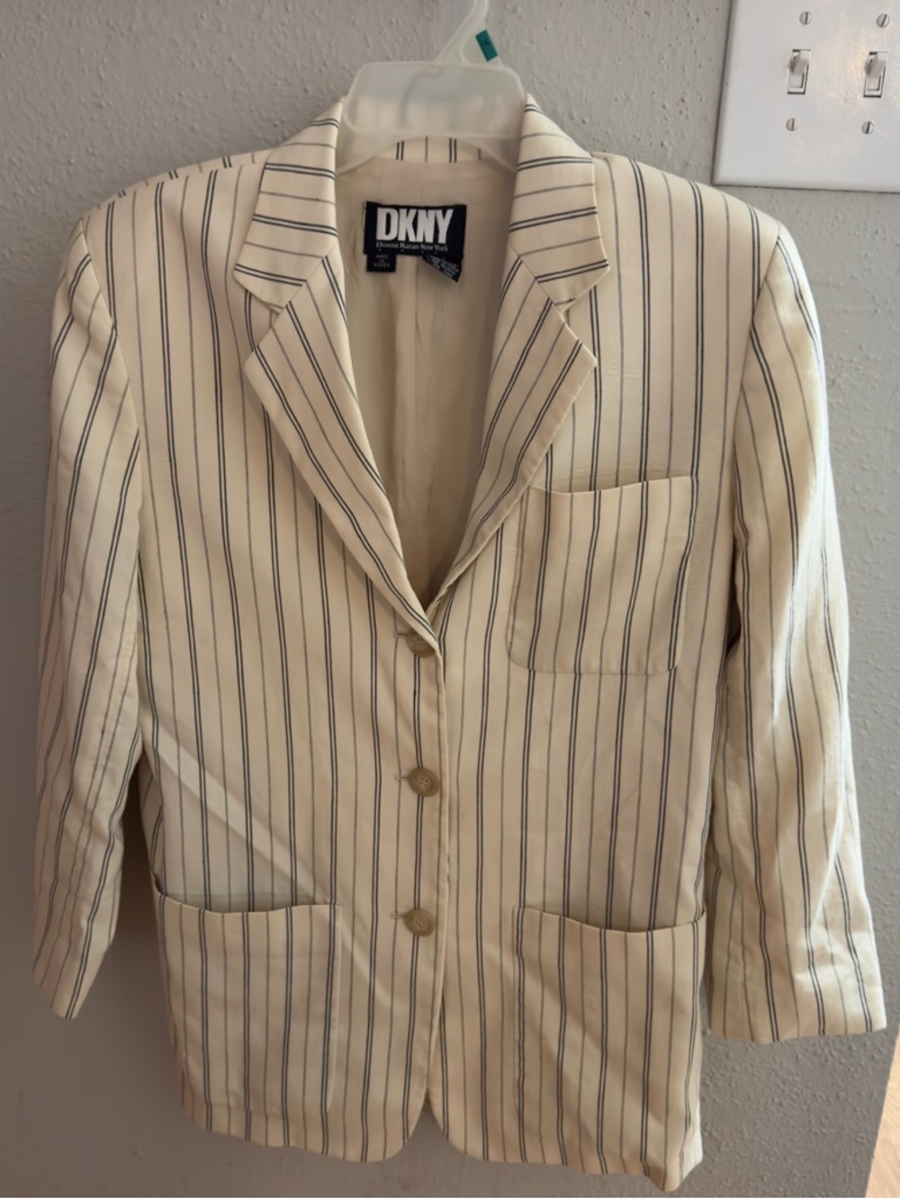 Vintage 90s DKNY Pinstripe Blazer Cotton Ramie Blend Size 4